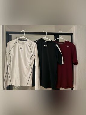 Boys Under Armour/Nike Performance Shirts - White, Black, Burgundy - Large-Med